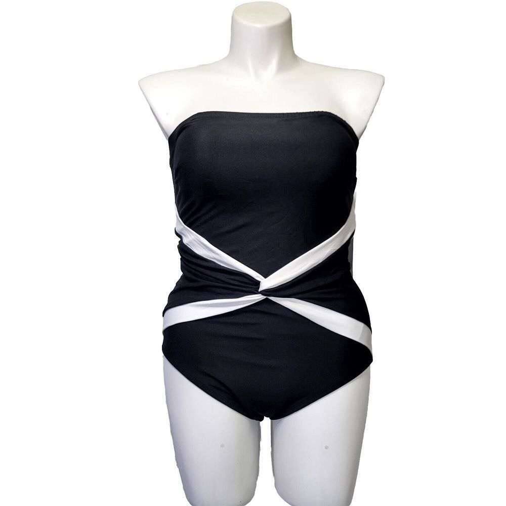 Vintage‎ 90s Longitude Womens 16 Black White One Piece Swimsuit Latitude Control